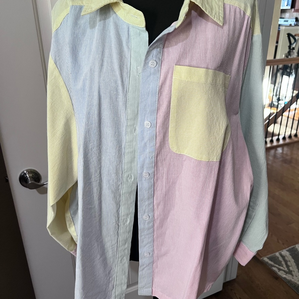 Vici Women's Pastel Patchwork Button Down Shirt